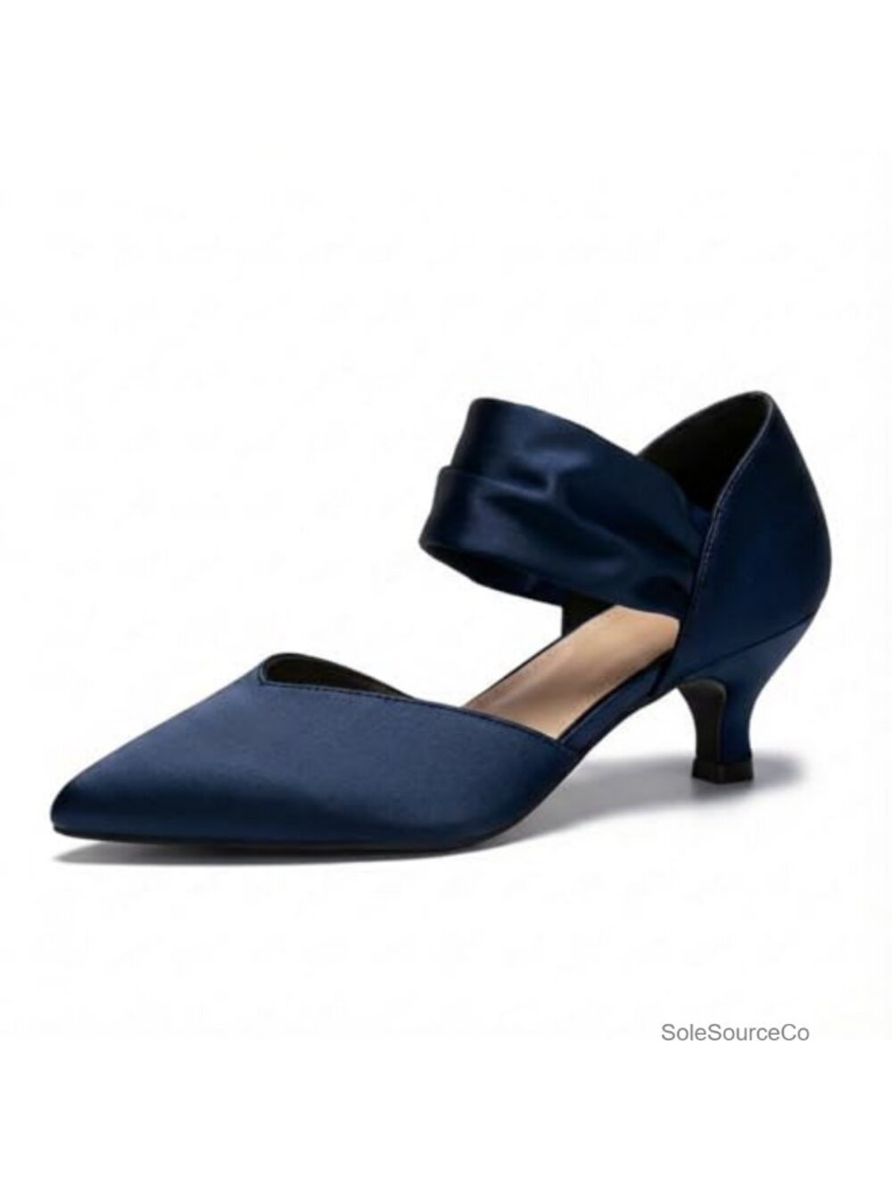 Women's Satin Kitten Heels Pointed Toe Stiletto Ankle Strap Pumps